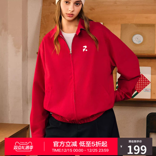 RASS休闲百搭翻领衬衫夹克红色情侣美式宽松复古休闲潮牌拉链外套