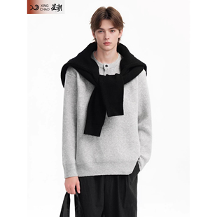 XINGCHAO原创亨利领套头毛衣男秋冬美式 外套 慵懒风含绵羊毛针织衫