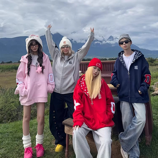 连帽卫衣外套男女秋冬潮牌情侣装 印花开衫 拉链上衣 美式 126KID