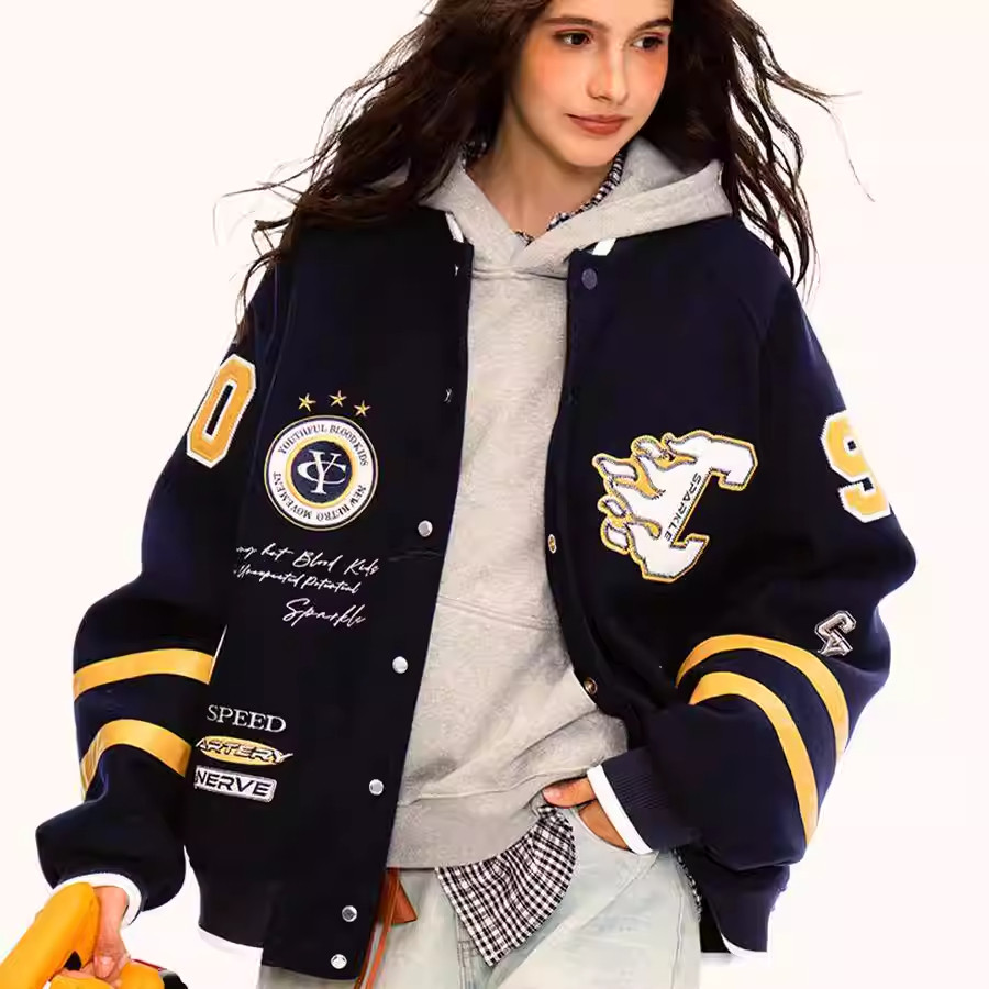 0123Start 美式复古棒球服外套男女宽松运动潮牌夹克秋冬加厚夹棉