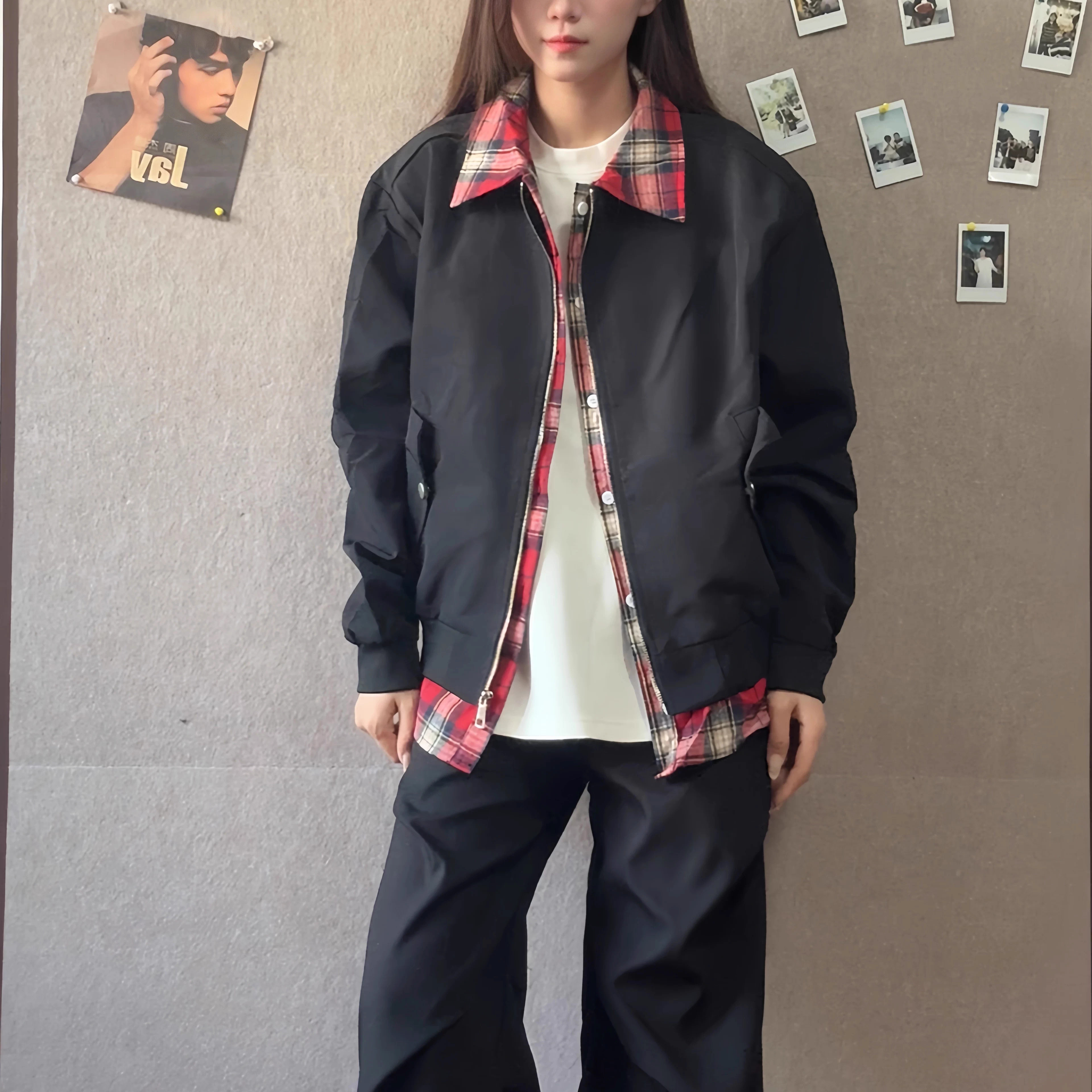 【FOYGOB】美式复古cleanfit假两件衬衫翻领夹克男女情侣休闲外套