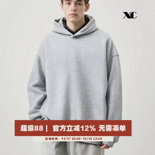NEVERNEED重磅boxy短宽硬挺连帽卫衣男女美式 cleanfit纯灰色帽衫