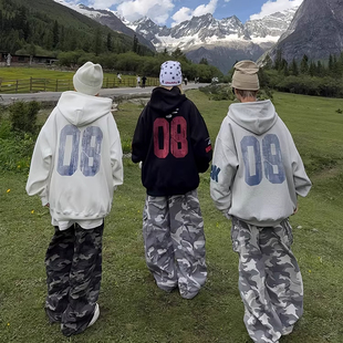 情侣宽松国潮牌外套 新款 126KID原创美式 字母印花连帽卫衣男女秋季