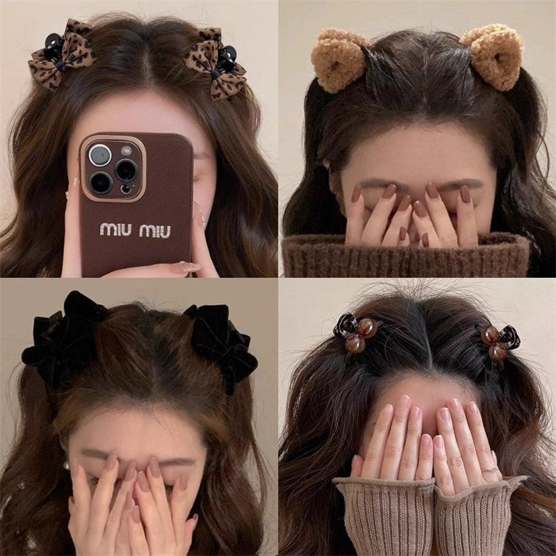 豹纹侧边刘海小抓夹蝴蝶结发夹