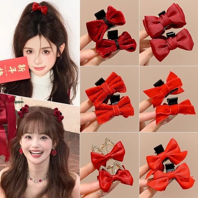 小号抓夹女发量少红色蝴蝶结发夹