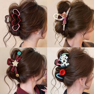 新款爱心镂空撞色抓夹女高级感夏日发夹鲨鱼夹后脑勺盘发夹子发饰