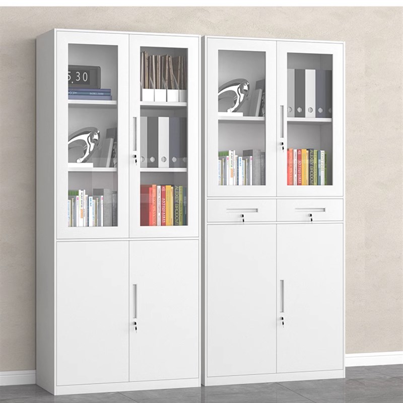 800宽文件柜玻璃铁皮档案柜钢制木纹办公室资料柜收纳储物柜带锁