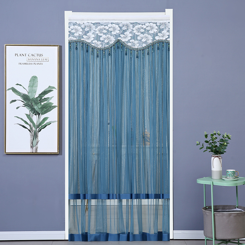 夏季双层纱门帘卧室免打孔防蚊半遮E挡隐私隔断帘透光透明加密网