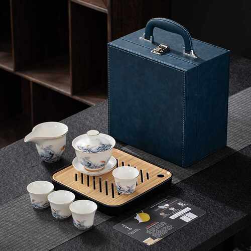 国潮羊脂玉功夫茶具套装家用茶盘一体泡茶壶茶杯高档中式白瓷