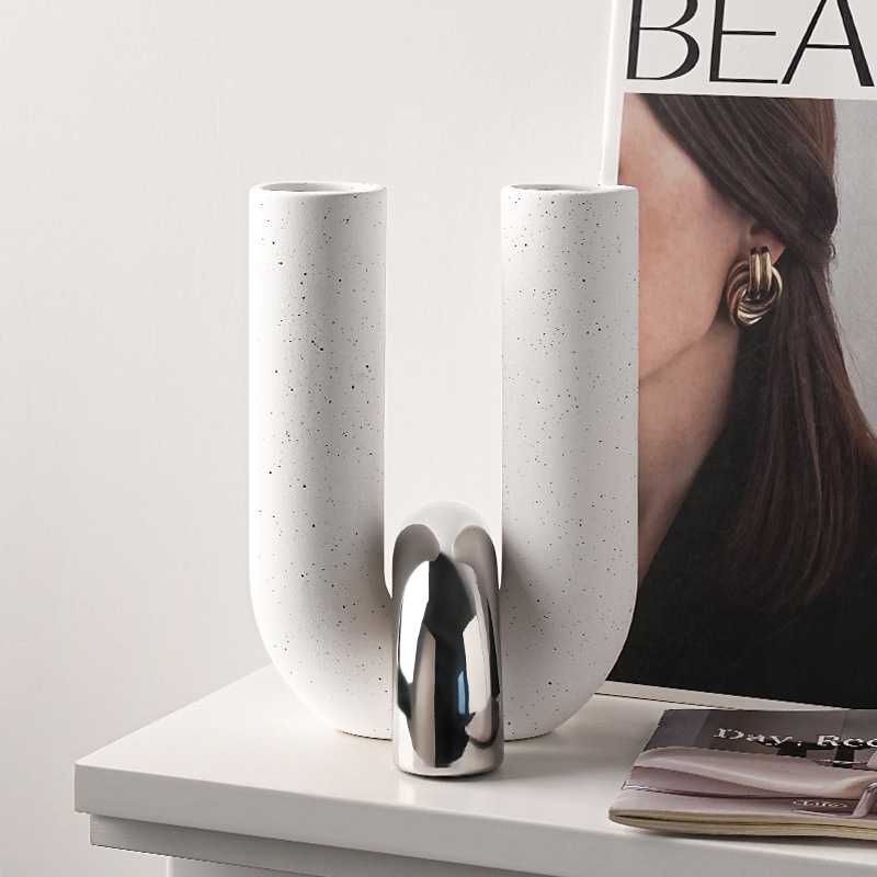 贝汉美U形花瓶摆件客厅玄关电视柜桌面简约艺术样板间陶瓷装饰品