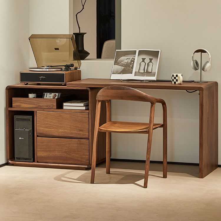 意式极简黑胡桃木书桌家用写字桌全实木电脑桌家用办公桌现代简约