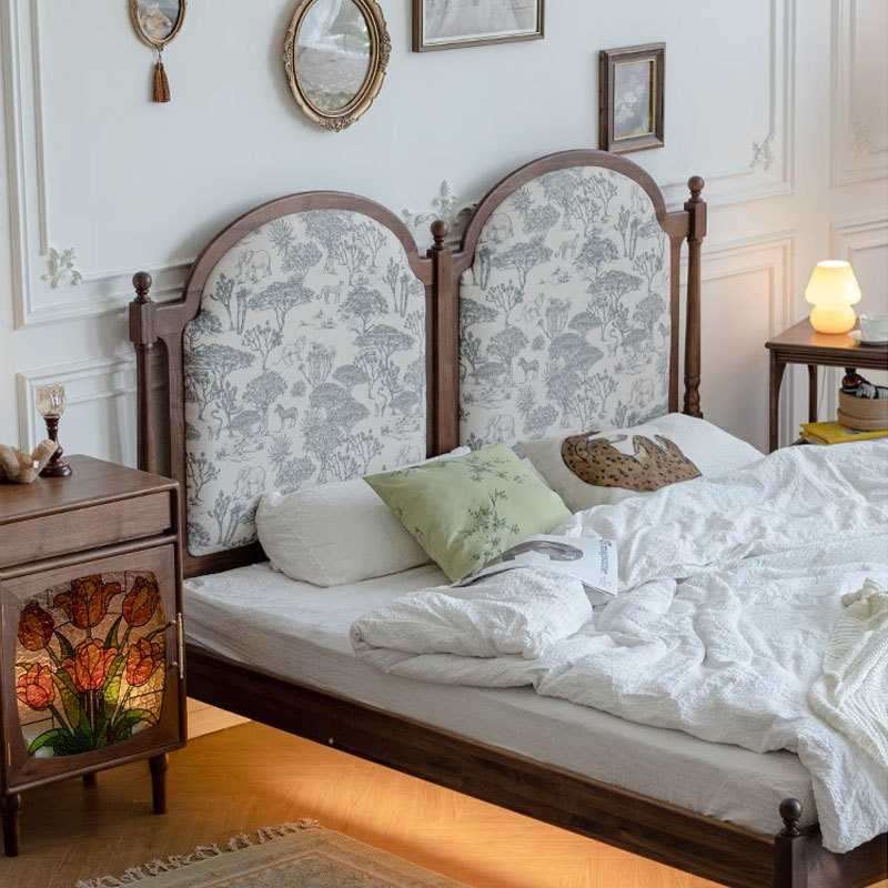 北美黑胡桃木美式复古床软包实木床樱桃木双人床简约布艺主卧婚床