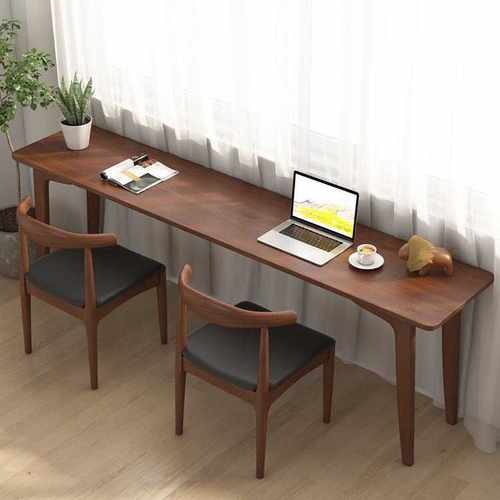 简约现代电脑桌 全实木窄书桌简易原木长条桌 设计靠墙一体工作台