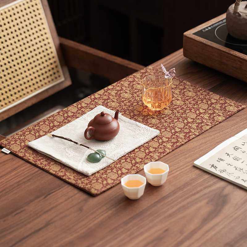 新中式织锦红色缠枝莲大号长方茶席禅意干泡台茶垫子布艺壶承茶道,影音电器,DIY配件,淘宝优惠券,粉丝福利购,淘宝优惠卷