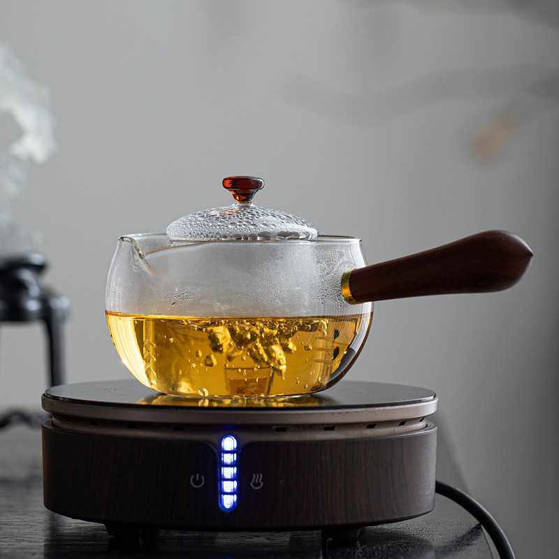 泥人述 高硼硅玻璃侧把壶带过滤木柄煮茶壶水壶围炉煮茶闻香壶,影音电器,DIY配件,淘宝优惠券,粉丝福利购,淘宝优惠卷