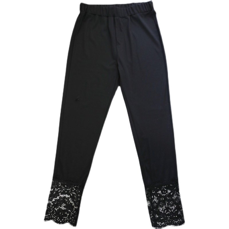 七分裤女外穿夏季大码弹力裤蕾丝花H边拼接打底裤薄黑色铅笔裤