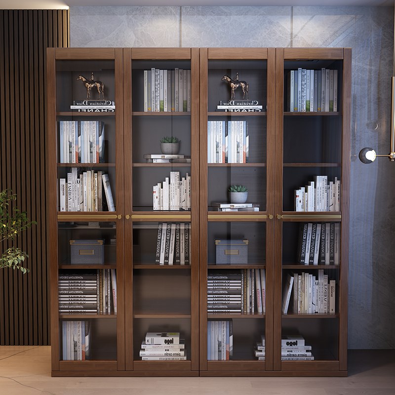 新中式实木组合书柜置物柜子一体整墙现代简约书房落地收纳储物柜