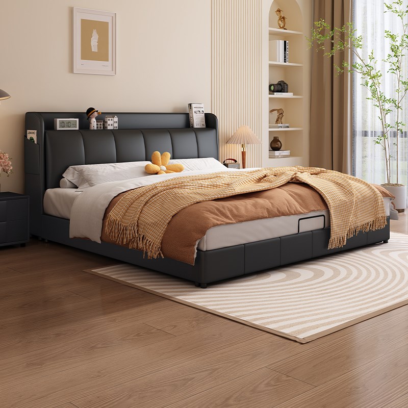 头层真皮床新款现代简约主卧室高端大气1.5双人软包储物1米8大床