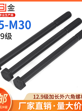 12.9级外六角螺丝高强度全牙半牙加长螺杆螺栓M5M6M8-M30