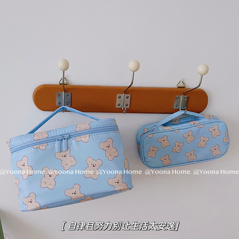 ins风蓝色歪嘴熊系列小学初中可爱卡通笔袋大容量铅笔袋文具盒