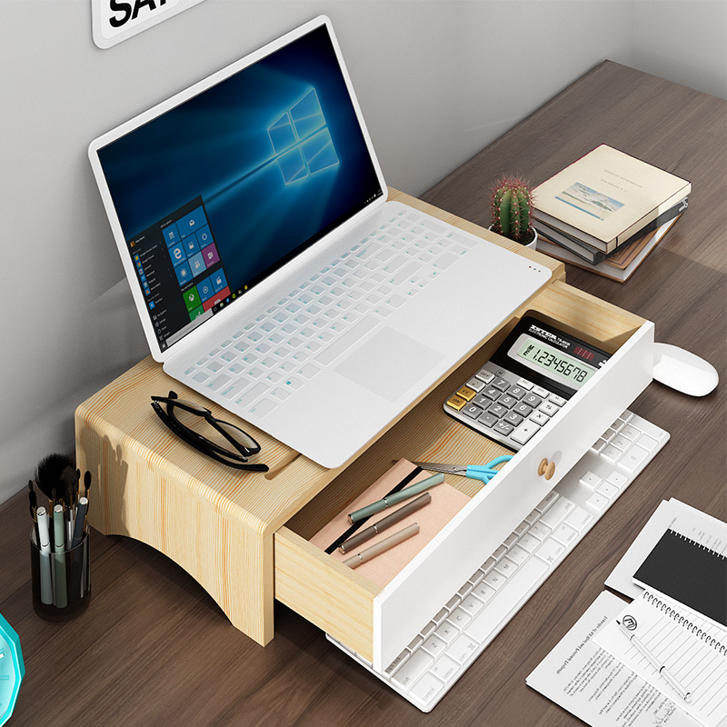 实木显示器增高架台式电脑笔记本置物架办公室桌面架子支架收纳屏