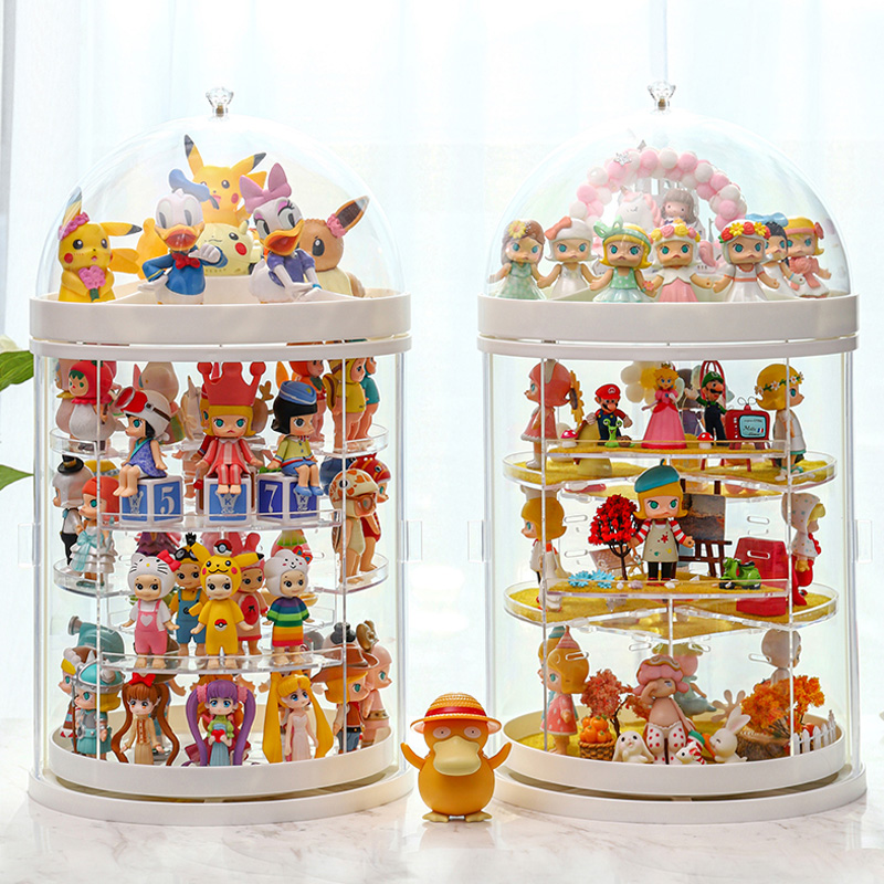 防尘盲盒展示盒泡泡玛特手办收纳架透明旋转亚克力娃娃公仔场景柜