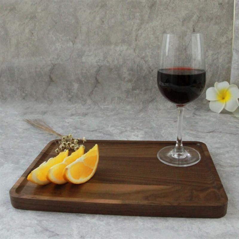 日式黑胡桃餐盘木质托盘点心盘小吃盘黑胡桃木方形托盘水果披萨盘