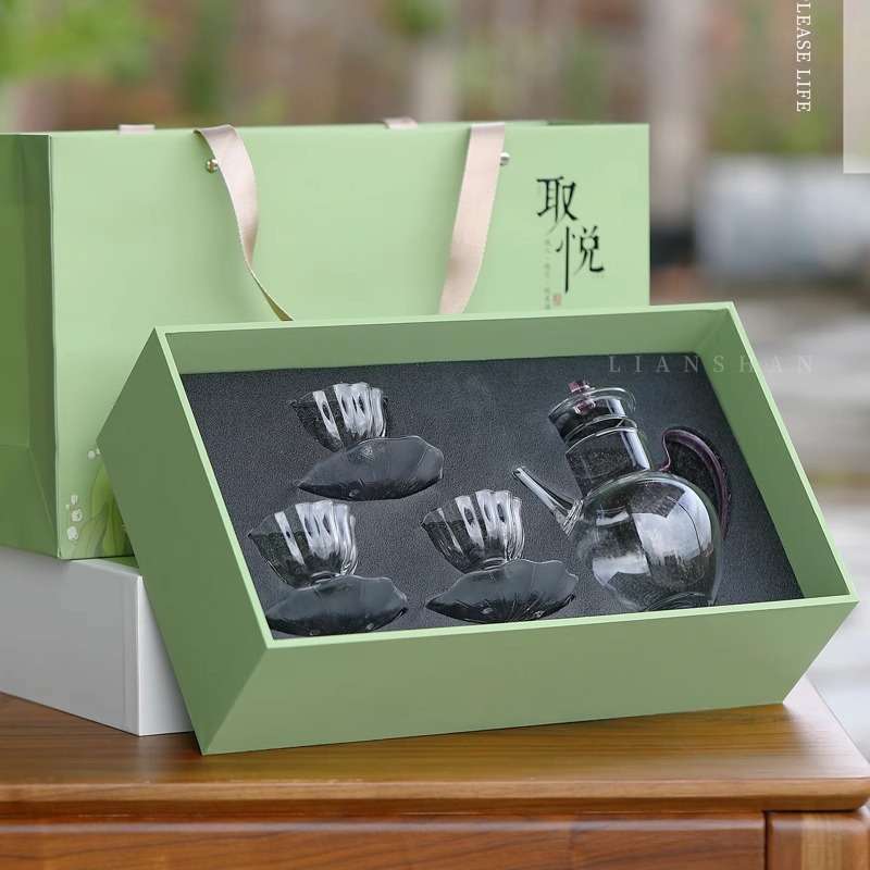 玻璃绿茶壶带盖仿宋执壶耐高温泡茶壶古风壶煮防烫茶壶彩把花茶壶