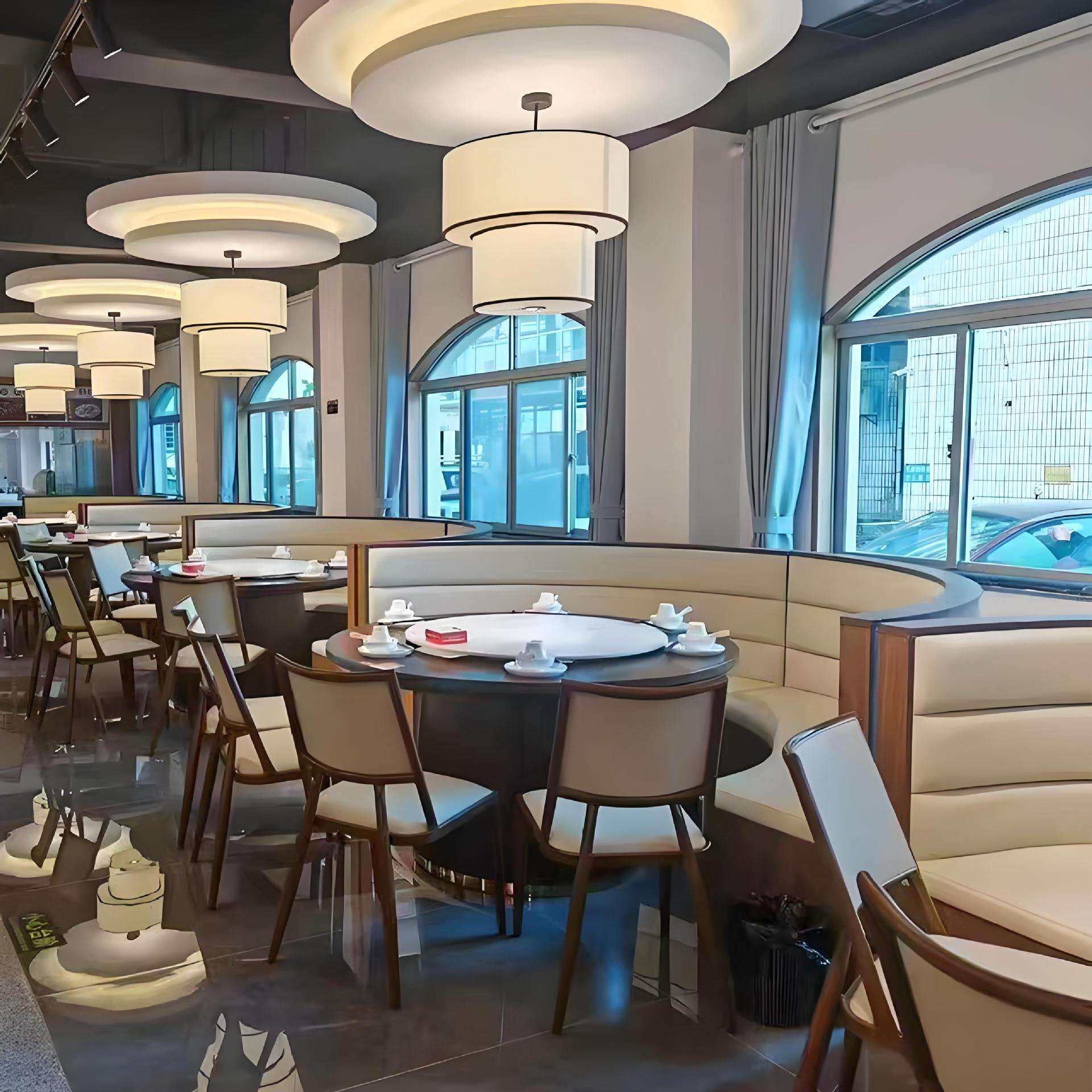 新中式卡座餐桌沙发组合饭店酒店高端餐厅实木餐桌椅半圆岛民卡座