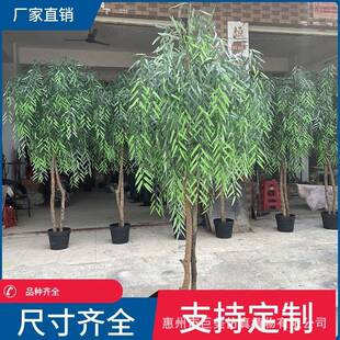 仿真柳树 假垂柳仿真装饰盆栽 酒店大厅橱窗商场布景实木树干盆栽