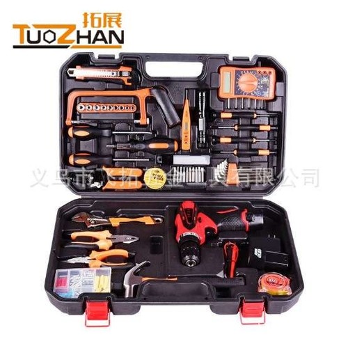 家用五金工具套装 多功能手提便携锂电钻 拓展工具锂电钻128件套