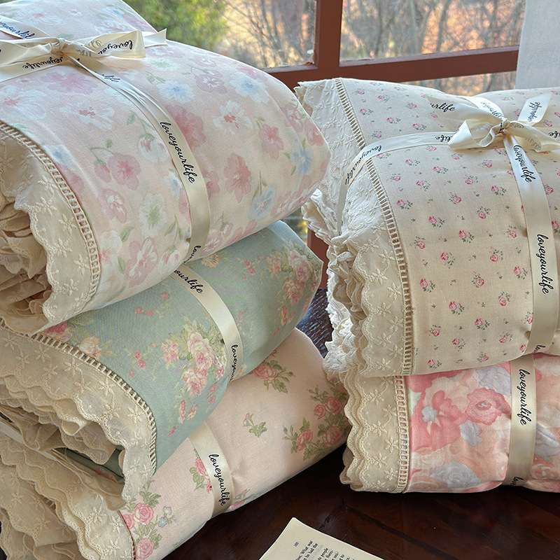 韩式A类双层纱花边纱布四件套田园风少女心1.5m1.8米纯棉床品