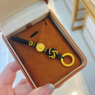 希曼汀足金999平安扣挂坠编织五路财神黄金车钥匙挂件手机送对象