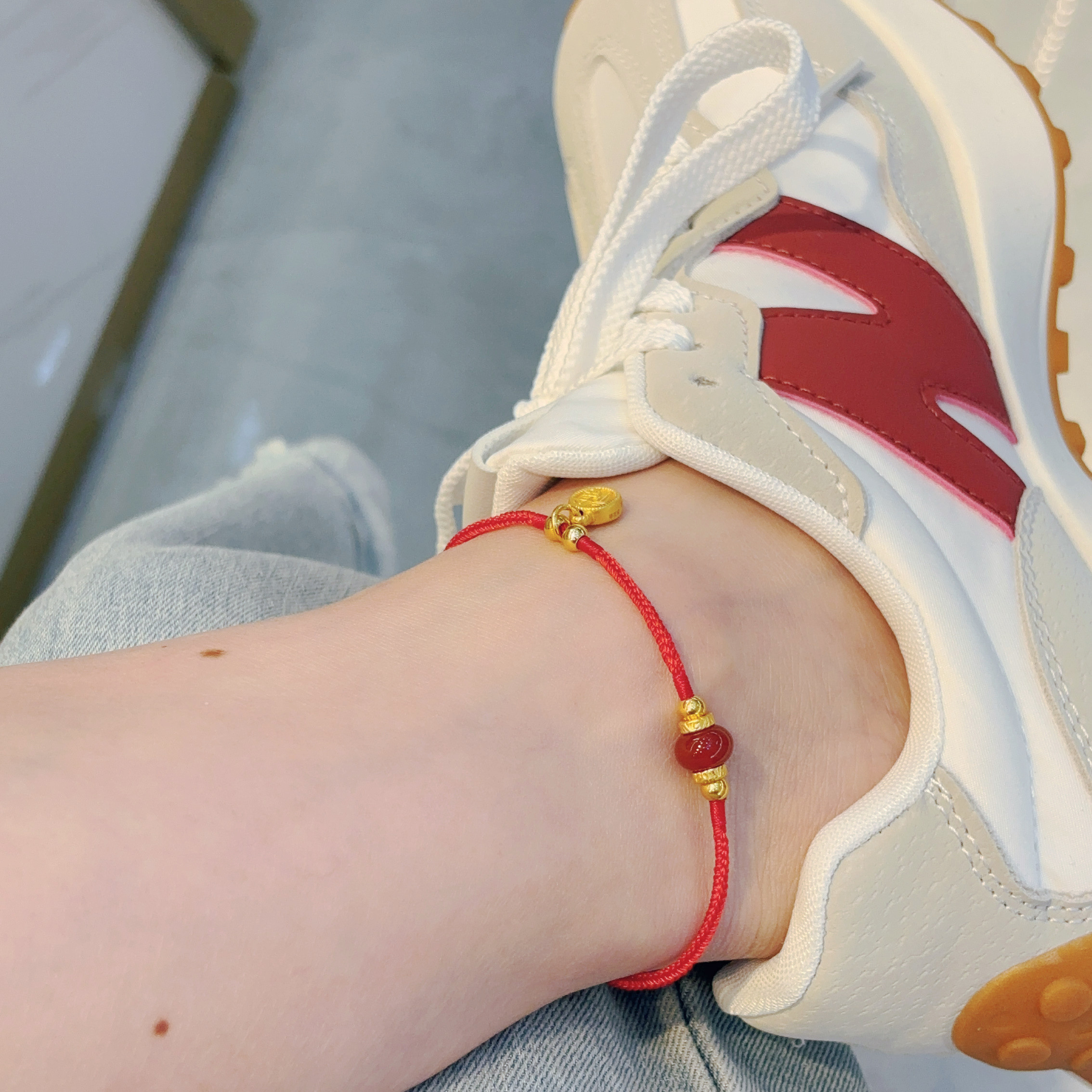希曼汀珠宝999女友福牌脚链纯金中国黄金转运珠足金女友脚绳女友