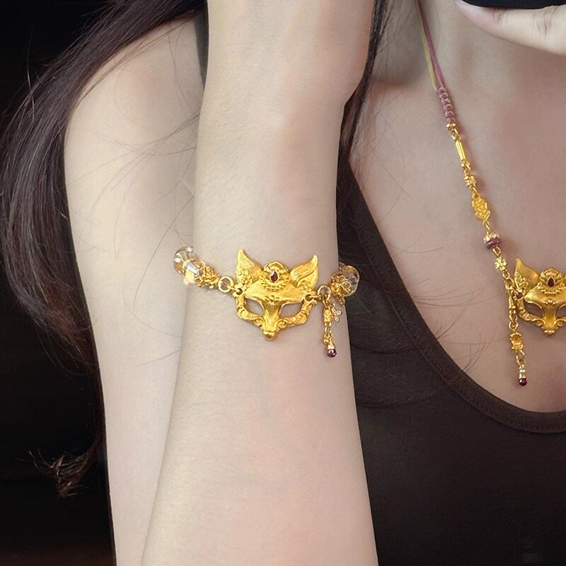 希曼汀珠宝 黄金狐狸面具白水晶手链女新款999足金设计手串送女友图片