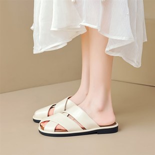女鞋 银色包头半拖鞋 大码 女夏外穿q2024新款 41一4 一脚蹬懒人凉拖鞋