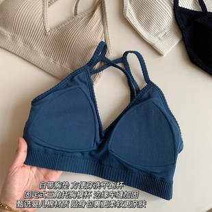 文胸套 内衣女新款 螺纹美背不跑杯一体式 三角杯法式 女生亲U肤女款