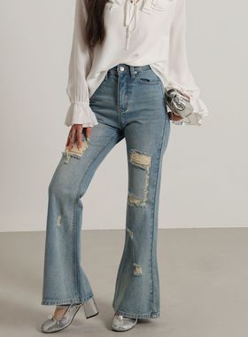 盐汽水/co&sheng重生150小个子春夏新品破洞牛仔裤女高腰显瘦显高