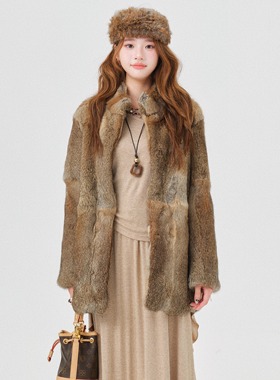 新墨夜缎光/co&sheng重生小个子冬季时尚女皮毛兔毛大衣气质