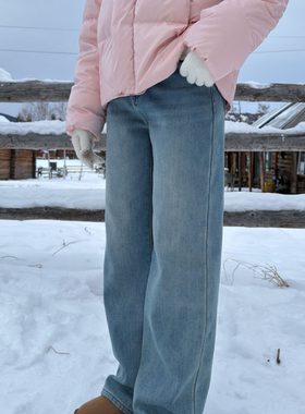 拉贝尔/重生 重工高腰设计浅色直筒复古牛仔裤秋冬 Co&Sheng