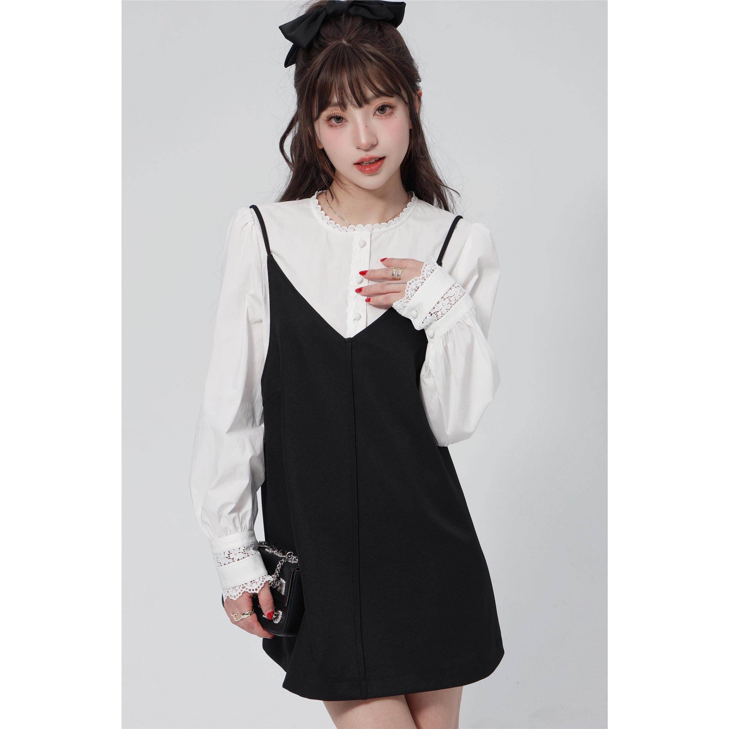 cosheng重生150小个子春季新品吊带连衣裙温柔系复古黑色时尚