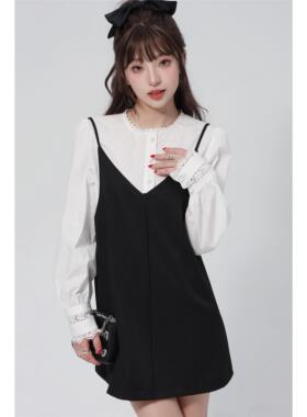 cosheng重生150小个子春季新品吊带连衣裙温柔系复古黑色时尚