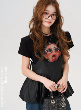 黑底宣言/重生小个子短款短袖女款常规款T恤黑色复古春夏