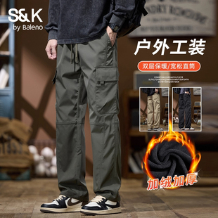 潮牌宽松直筒休闲长裤 Baleno班尼路SK秋冬季 子男式 裤 加绒保暖工装