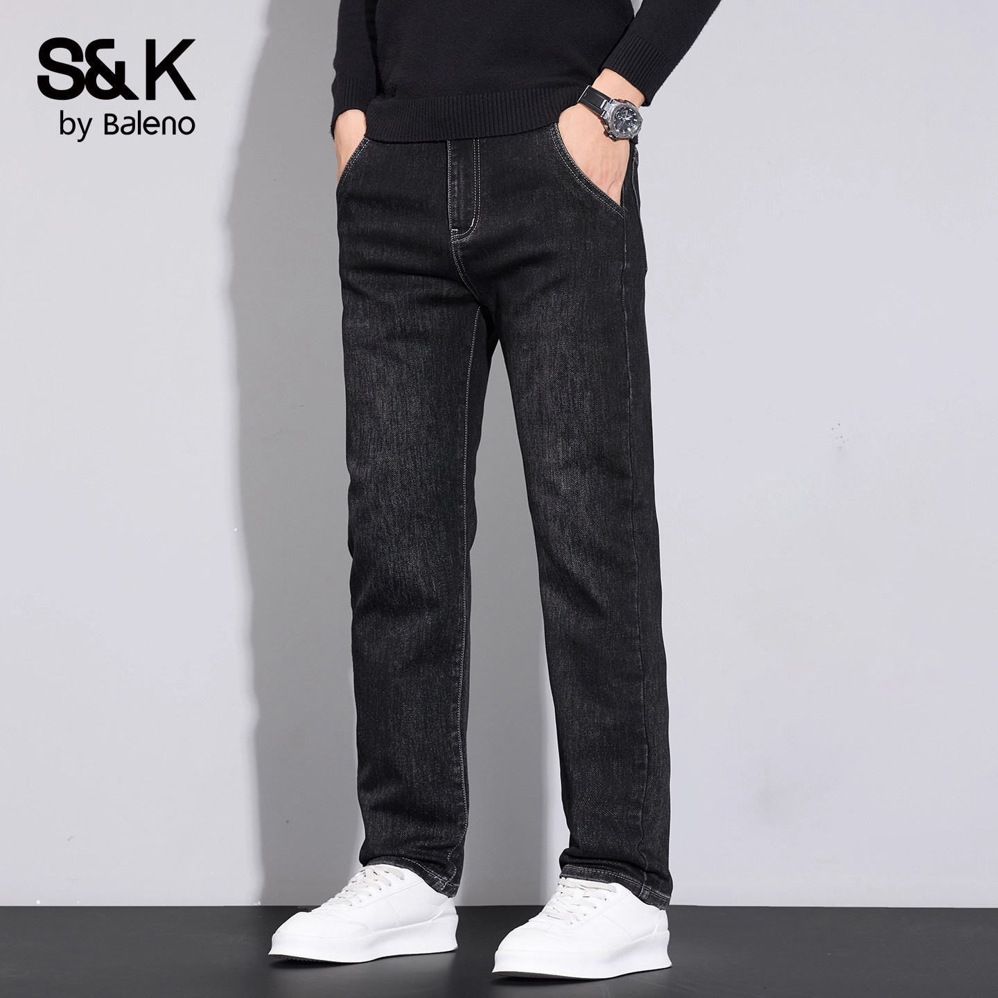 班尼路SK加绒加厚牛仔裤男2025秋冬季新款宽松时尚水洗直筒裤子男,男装,牛仔裤,淘宝优惠券,粉丝福利购,淘宝优惠卷