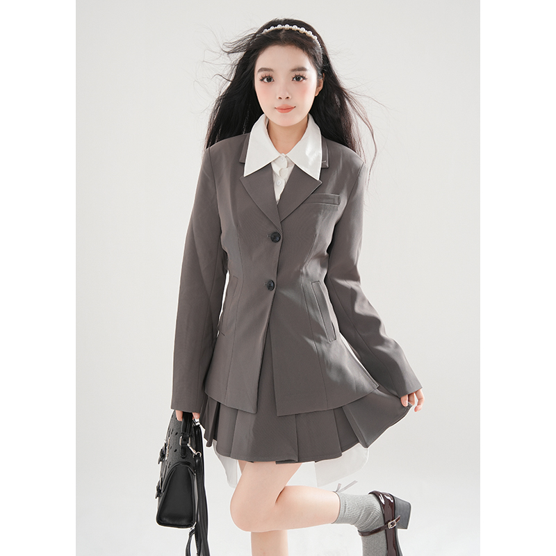 西装套装女春季新款设计感小众中长款西装两件套裙装高级感