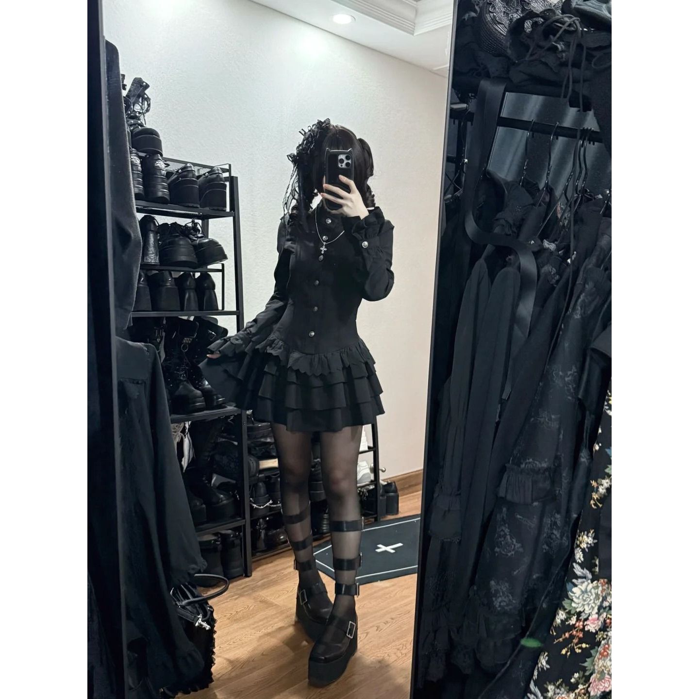 【永夜】复古宫廷风花边系带长袖衬衫蕾丝Lolita连衣裙女春季