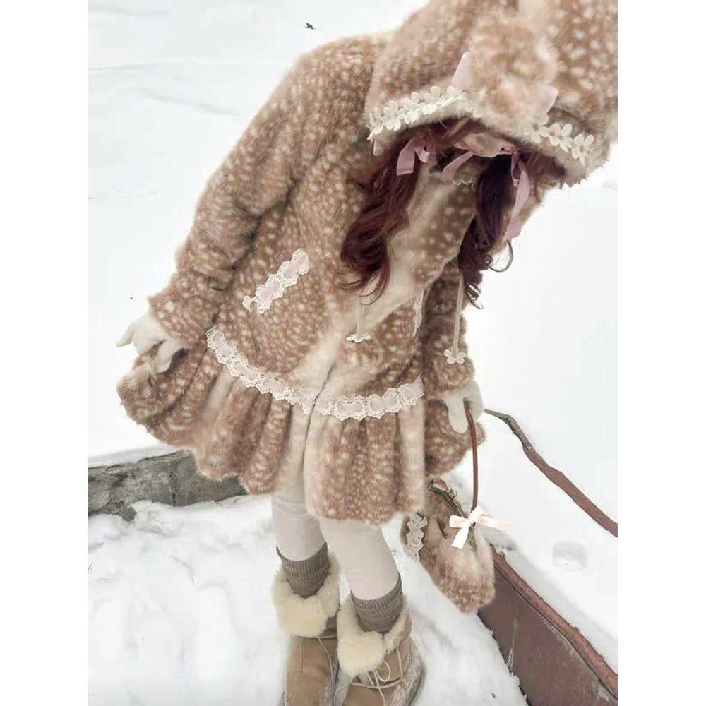 【冬日小鹿】甜美日系复古森系长款毛茸茸蝴蝶结蕾丝拼接外套马甲,女装/女士精品,时尚套装,淘宝优惠券,粉丝福利购,淘宝优惠卷