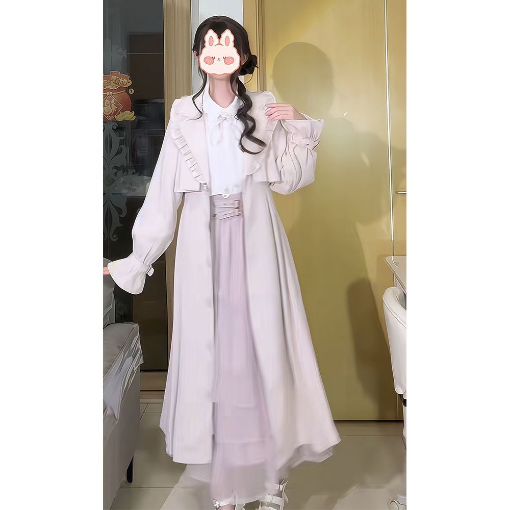 【浅屿书梦】日系清楚系温柔甜美少女风衣荷叶领长款气质日常外套