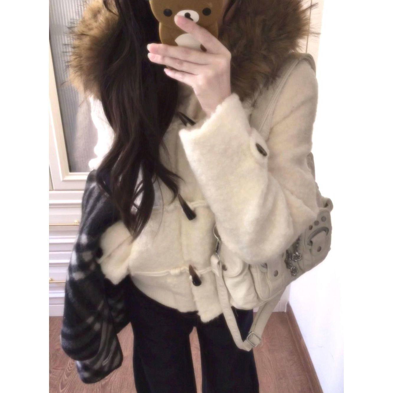 秋冬韩版牛角扣毛领连帽外套女新款小众高级设计感气质毛呢短上衣,女装/女士精品,毛呢外套,淘宝优惠券,粉丝福利购,淘宝优惠卷